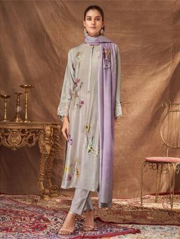 SPRAHA - Shopia Metallic Grey Print and Beads Work Unstitched Dress Material (Set of 3)