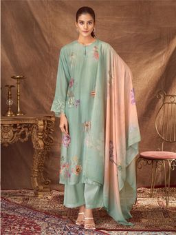 SPRAHA - Shopia Metallic Green Print and Beads Work Unstitched Dress Material (Set of 3)