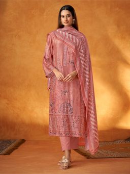 SPRAHA - Yasmin Pink Muslin Embroidery Unstitched Dress Material (Set of 3)