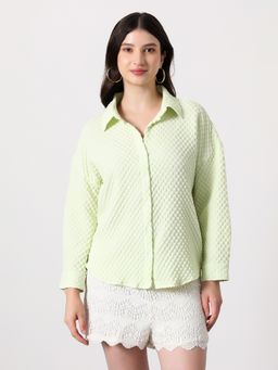 PINACOLADA - Women Lime Green Check Tactile Oversized Shirt