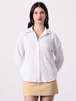 PINACOLADA - Women Cloud White Cubic Seersucker Oversized Shirt