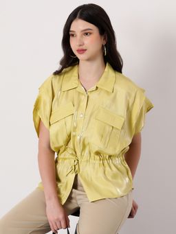 PINACOLADA - Women Butter Yellow Utility Gleam Safari Shirt