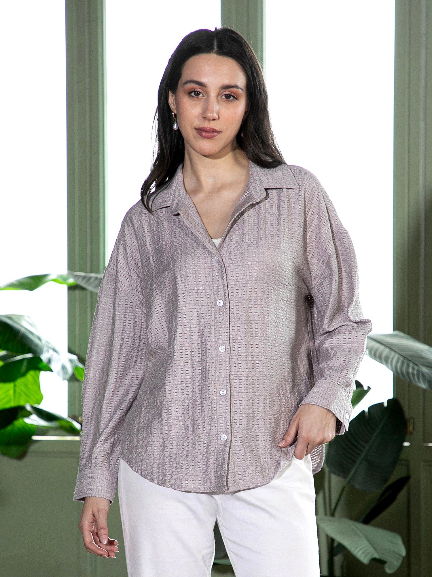 pinacolada Women Coin Grey Raffia Tactile Oversized Shirt-picture-32