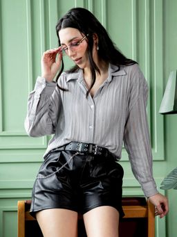 PINACOLADA - Women Coin Grey Ridge Knit Oversized Shirt