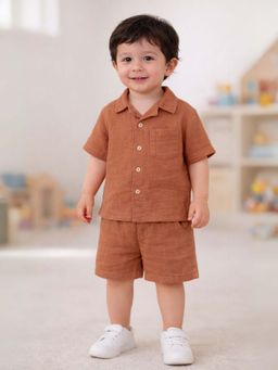 Kidbea - Cotton Shirt & Pant Rust Co-Ord (Set of 2)
