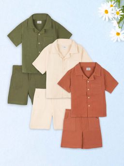 Kidbea - Cotton Shirt & Pant For Kids Stylish Short Sleeve Shirt & Shorts (Set of 3)