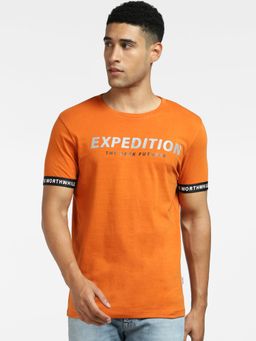 Jack & Jones - Orange Text Print Crew Neck T-shirt