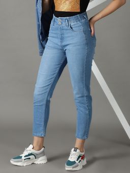 SHOWOFF - Women's Stretchable Clean Look Blue Boyfriend Fit Jeans