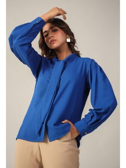 Twenty Dresses by Nykaa Fashion - Cool Blue Tie-Up Neckline Shirt