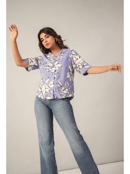 Twenty Dresses by Nykaa Fashion - Lavender And White Floral Collar Short Sleeves Shirt