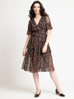 Twenty Dresses by Nykaa Fashion - Shiny Black Chiffon Paisley Midi Dress