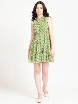 Twenty Dresses by Nykaa Fashion - Pear Green Chiffon Cinched Waist Sleeveless Mini Dress