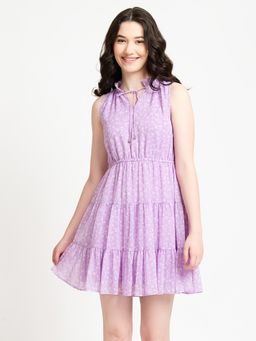 Twenty Dresses by Nykaa Fashion - Lilac Chiffon Floral Print Mini Dress