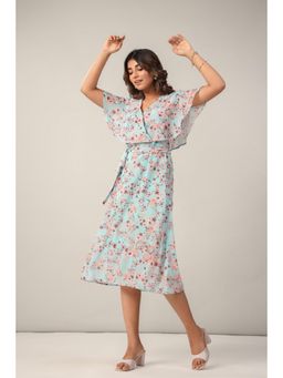 Twenty Dresses by Nykaa Fashion - June 9 Clothing Blue Party Floral Flared Wrap Dress with Belt
