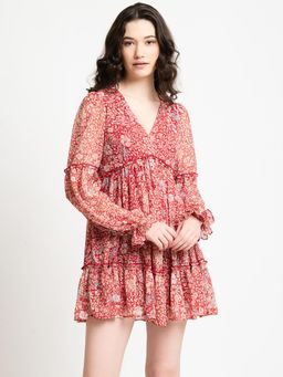 Twenty Dresses by Nykaa Fashion - Coquelicot Red Poly Chiffon Floral Print Mini Dress