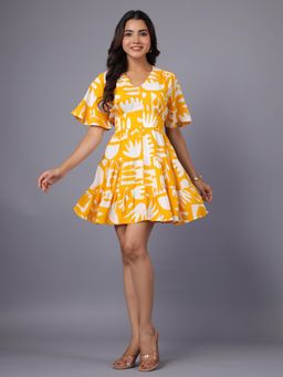 Twenty Dresses by Nykaa Fashion - June 9 Clothing Yellow and White Abstract Printed Mini Dress