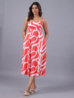 Twenty Dresses by Nykaa Fashion - June 9 Clothing Women Red Viscose Abstract Midi Dress