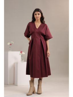 Twenty Dresses by Nykaa Fashion - Women Brown Color Pleated Midi Dress | Party Wear