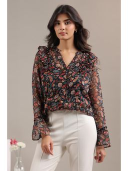 Twenty Dresses by Nykaa Fashion - Black Floral Print Shirt Womens Casual Fit Top