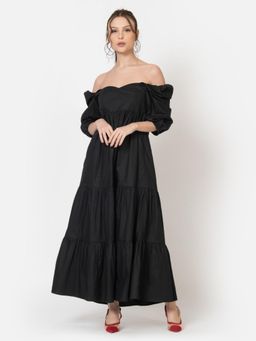 Twenty Dresses by Nykaa Fashion - Western Solid Black Cotton Poplin Maxi Dresses
