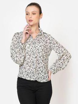 Twenty Dresses by Nykaa Fashion - Womens Printed Ditsy Floral Georgette Black & White Shirt