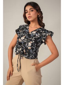 Twenty Dresses by Nykaa Fashion - Black Floral Ruched Crop Top