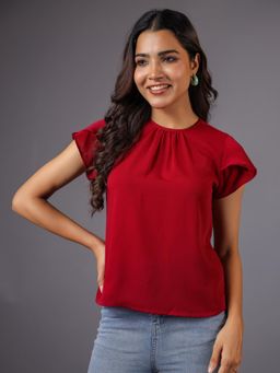 Twenty Dresses by Nykaa Fashion - Women Solid Red Flutter Sleeve Top