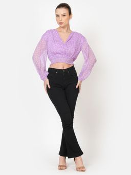 Twenty Dresses by Nykaa Fashion - Women Stylish Poly Chiffon Printed Lavender Crop Top