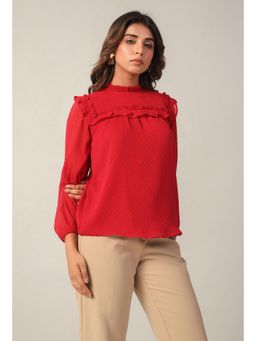 Twenty Dresses by Nykaa Fashion - Red Ruffle Chiffon Top for Women