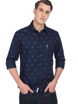 U.S. POLO ASSN. - Men Navy Blue Spread Collar Cotton Printed Casual Shirt
