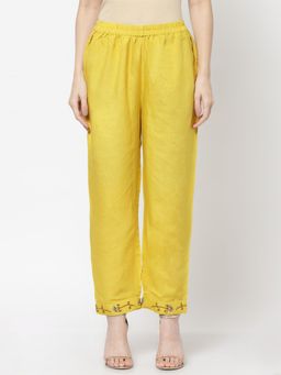 DART STUDIO - Solid Palazzo With Sequined Yellow