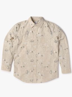 GAP - Beige Boy's Relaxed Fit Spread Collar Conversational Shirt