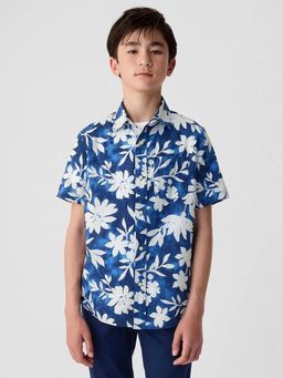 GAP - Blue Boy's Floral Print Relaxed Fit Shirt