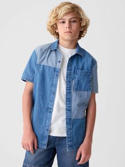 GAP - Blue Boy's Regular Fit Spread Collar Colour-Block Shirt