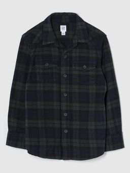 GAP - Green Boy's Regular Fit Checked Spread Collar Shirt