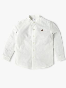 GAP - White Boy's Brannan Bear Relaxed Fit Linen Blend Shirt