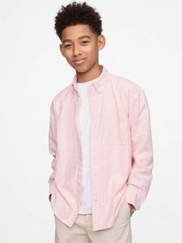 GAP - Pink Boy's Striped Relaxed Fit Button-Down Collar Oxford Shirt