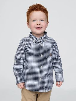 GAP - Navy Blue Boy's Checked Relaxed Fit Organic Cotton Shirt