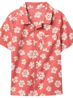 GAP - Coral Boy's Floral Print Relaxed Fit Shirt