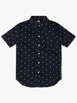 GAP - Navy Blue Boy's Star Printed Spread Collar Shirt