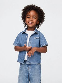 GAP - Blue Boy's Denim Spread Collar Logo Shirt