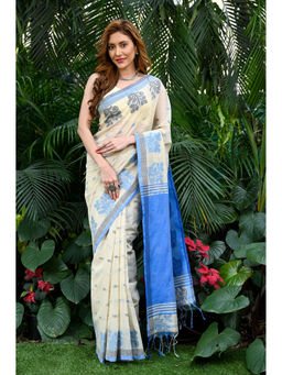 Beatitude - Cream Handloom Cotton Saree with Unstitched Blouse