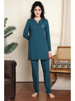 Indreams - Full Sleeves Long Nightsuit Teal