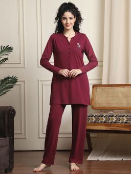 Indreams - Full Sleeves Long Nightsuit Maroon