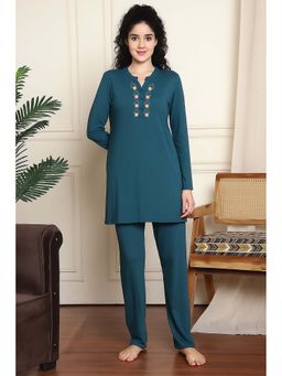 Indreams - Full Sleeves Long Nightsuit Teal