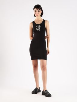 Calvin Klein - Black Cotton Round Neck Bodycon Mini Dress