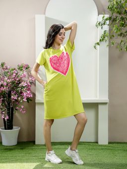 AAREIN - Green Neon Graphic Printed T-Shirt Mini Dress