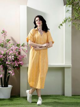 AAREIN - Orange Striped Cotton Midi Dress