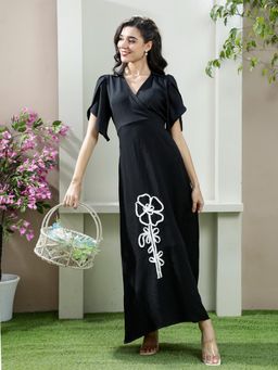 AAREIN - Black Embroidered Linen Maxi Dress