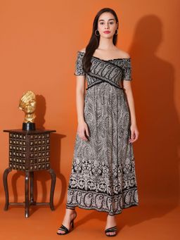 DEBONATELLA - Black Paisley Maxi Smocked Dress